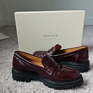 Sézane Burgundy Leather Loafers newish with box